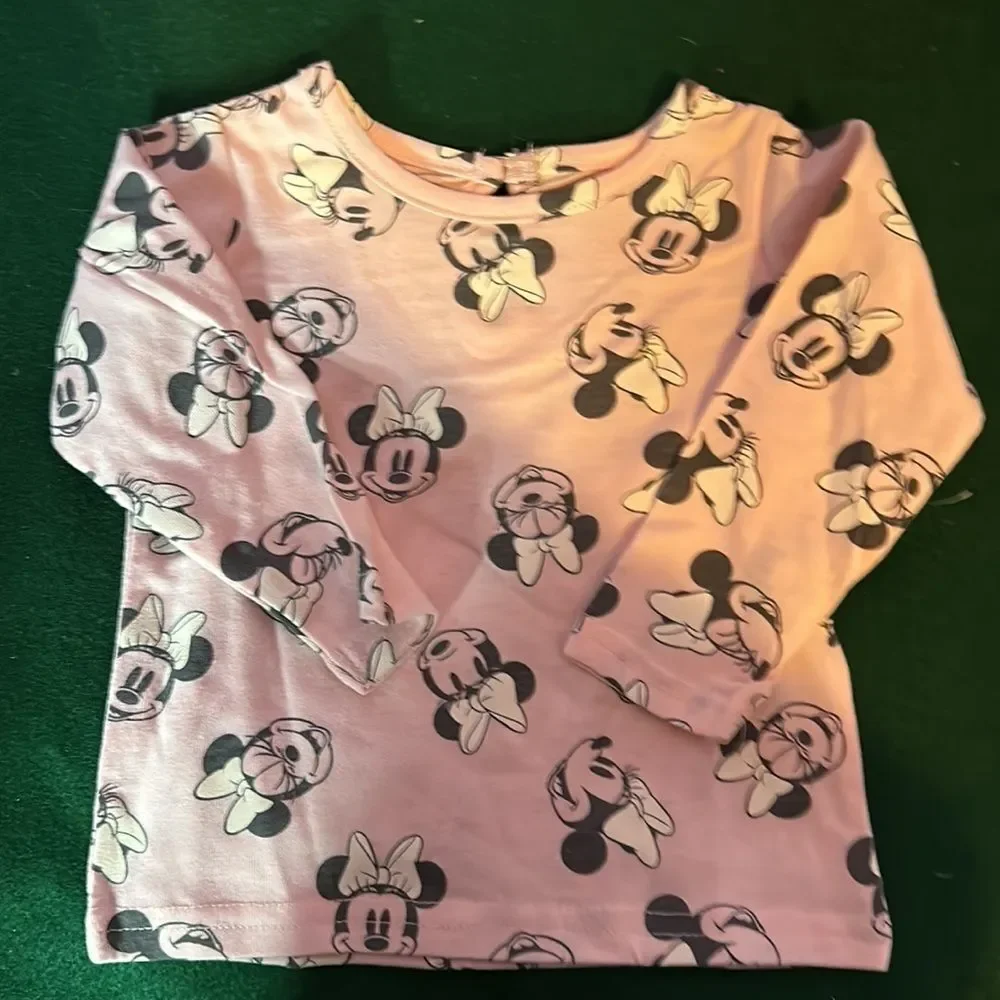 Disney Minnie Mouse Pink & Gray Pinafore Dress Set Baby Girls Size 12 Months